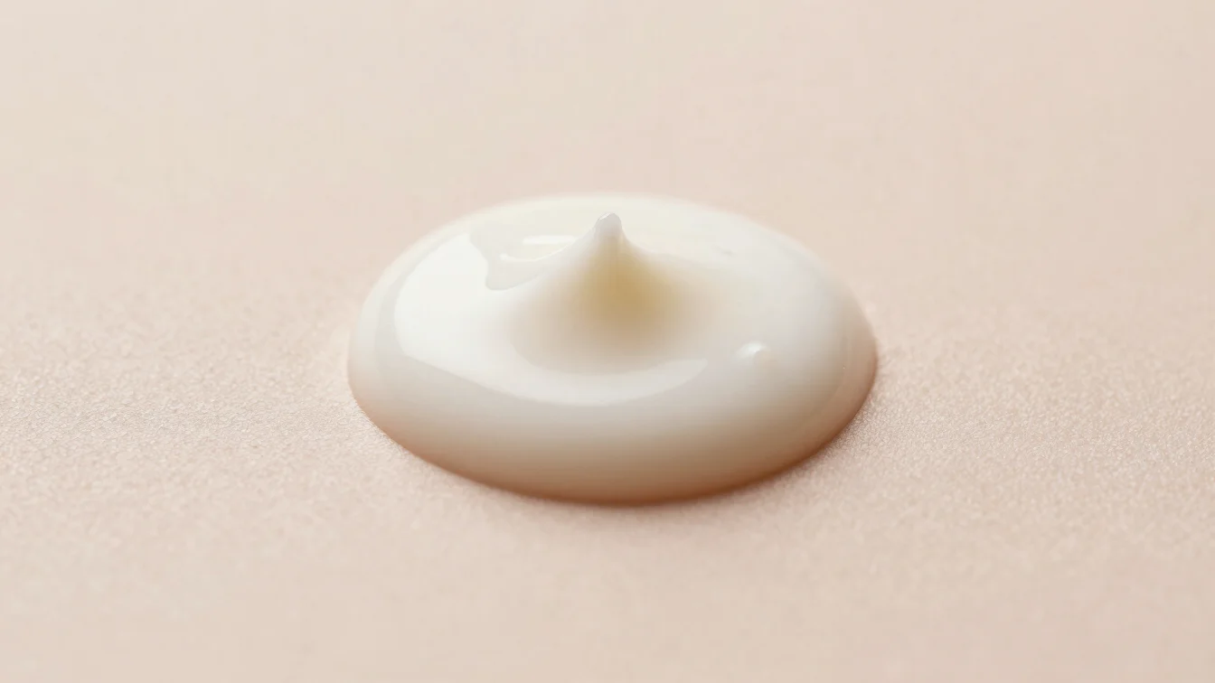 Macro shot of smooth cream droplet on a delicate surface, soft di